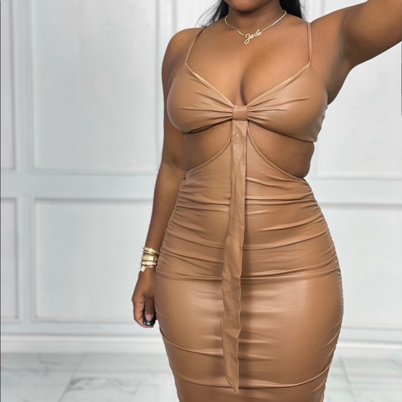 Camel Color Midi Dress Size Small - Picture 2 of 4